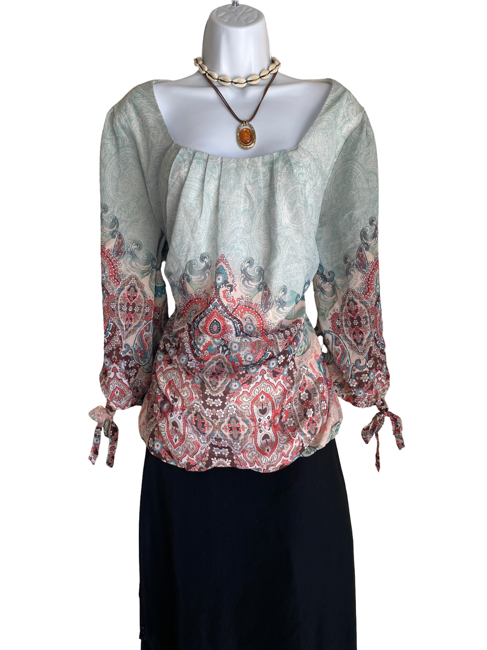 VTG Dressbarn Plus 2X Floral Boho Peasant Milk Maid Blouse Bow Sleeves Cottage